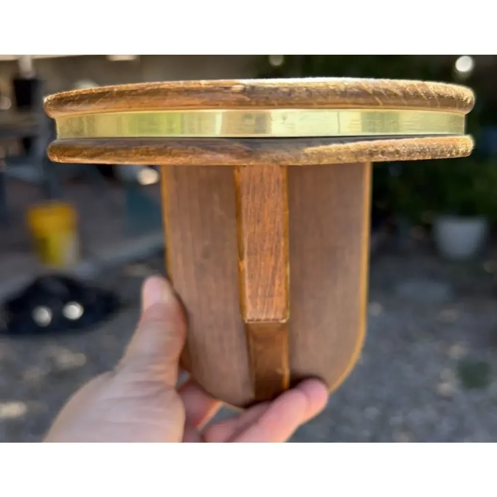 Vintage Dark Wood Single Wall Shelf Brass-Tone Trim Tinkets Candle Cottage